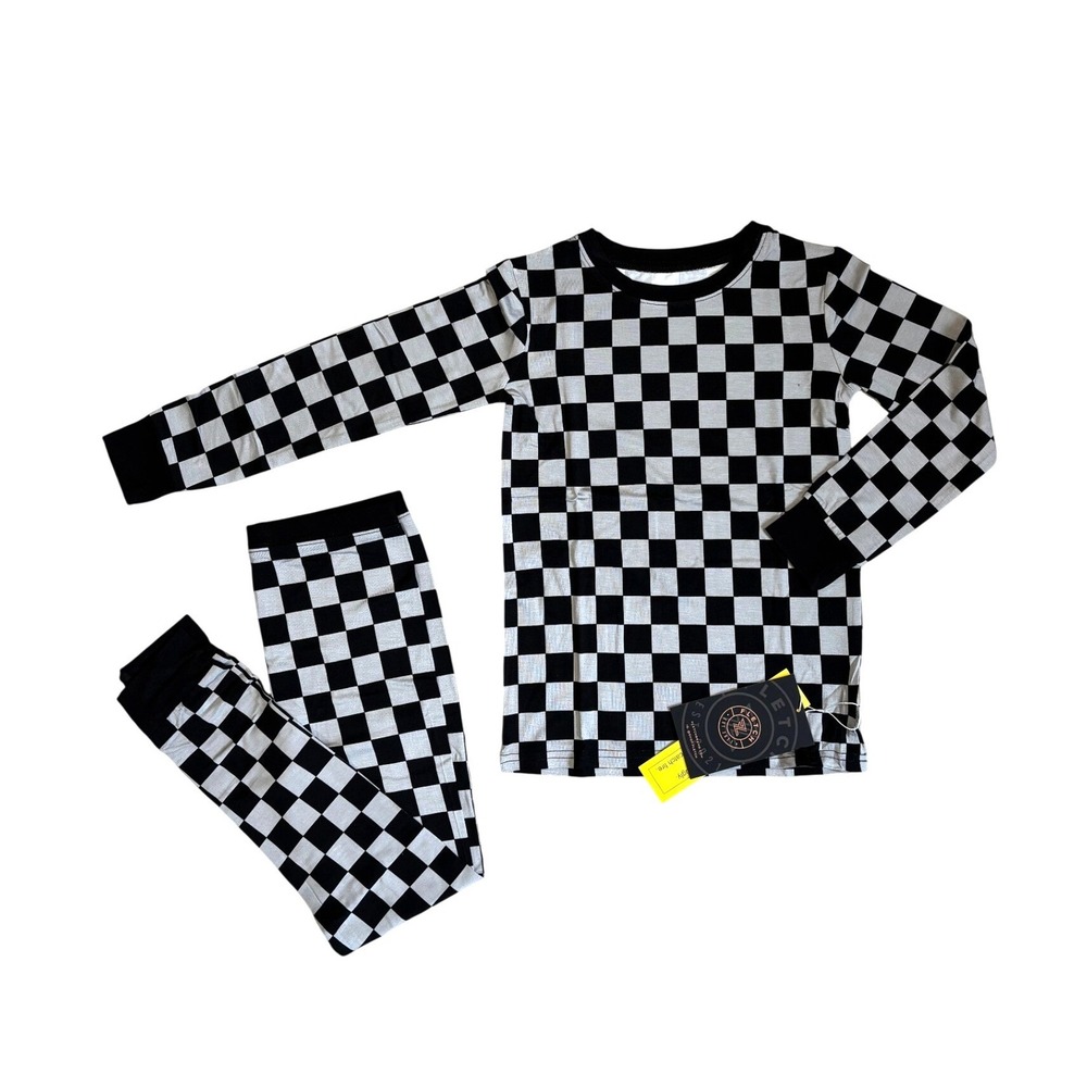 Fletch Kids Gray Fully Checked-Out 2 Piece‎ Bamboo Pajama Set 7/8Y NEW